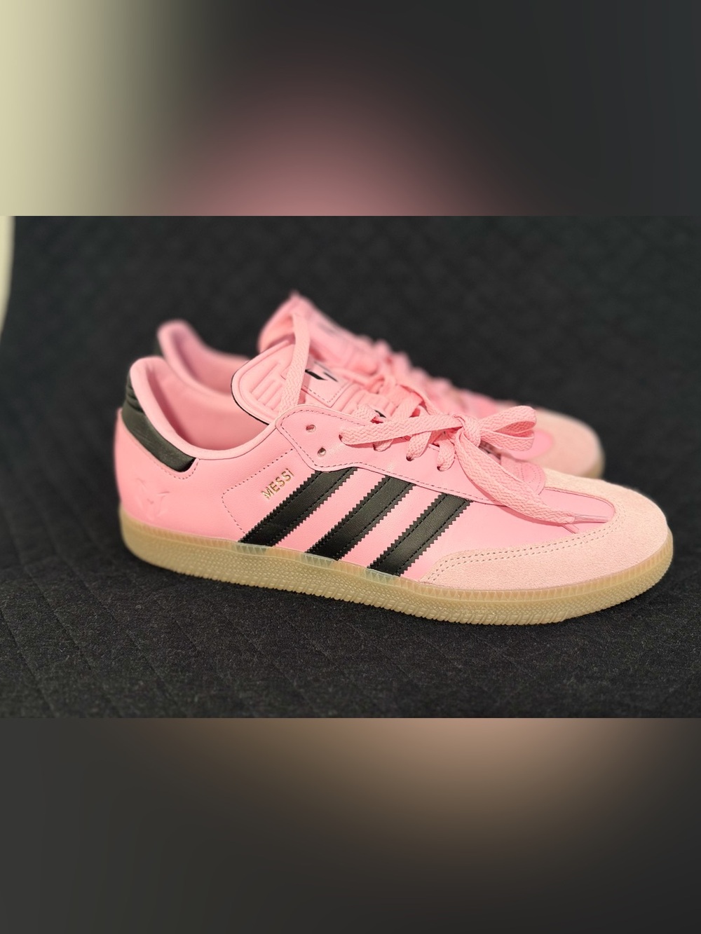 adidas MESSI Pink Sneakers with Black Stripes